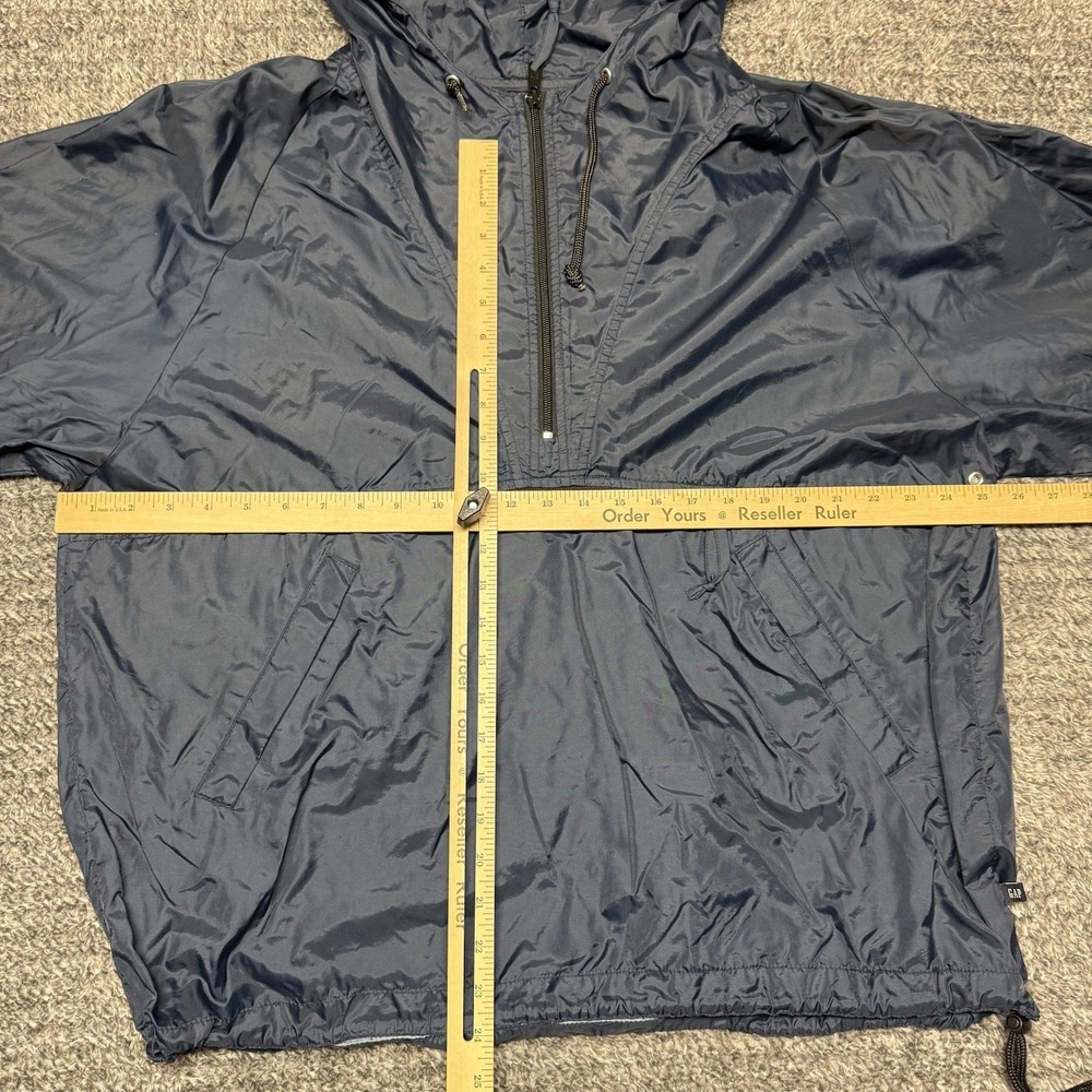 GAP Jacket Mens Large Navy Hooded Anorak Windbreaker Pullover Front Zip Y2K VTG - Picture 7 of 7